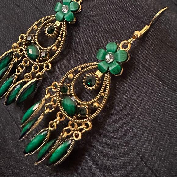 Bollywood Desi Boho Jhumka Oxidized Good Tone with Green Accents Earrings - Picture 1 of 4
